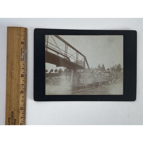 c1900 Cabinet Card Photo Men Building a Bridge Sepia - Picture 9 of 9